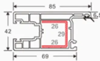 60 sliding door sash 3 cross-section