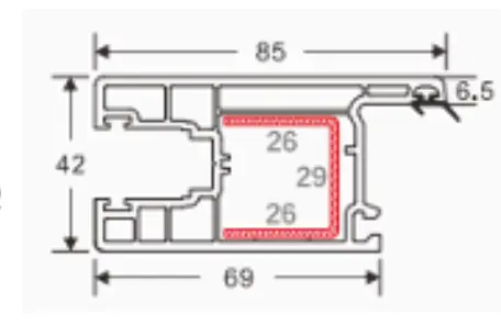 60 sliding door sash 3 cross-section